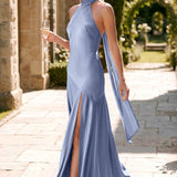 Ondina | Vestido de dama de honor cetim de acetato evasê pregas