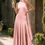 Ondina | Vestido de dama de honor cetim de acetato evasê pregas