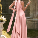 Ondina | Vestido de dama de honor cetim de acetato evasê pregas