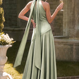 Ondina | Vestido de dama de honor cetim de acetato evasê pregas