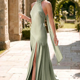 Ondina | Vestido de dama de honor cetim de acetato evasê pregas