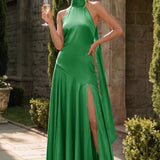 Ondina | Vestido de dama de honor cetim de acetato evasê pregas