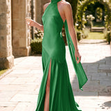 Ondina | Vestido de dama de honor cetim de acetato evasê pregas