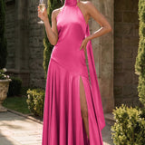 Ondina | Vestido de dama de honor cetim de acetato evasê pregas