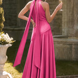 Ondina | Vestido de dama de honor cetim de acetato evasê pregas