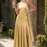 Ondina | Vestido de dama de honor cetim de acetato evasê pregas
