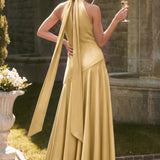 Ondina | Vestido de dama de honor cetim de acetato evasê pregas