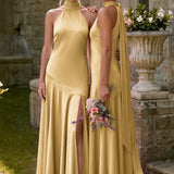 Ondina | Vestido de dama de honor cetim de acetato evasê pregas