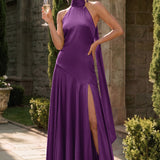 Ondina | Vestido de dama de honor cetim de acetato evasê pregas