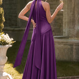 Ondina | Vestido de dama de honor cetim de acetato evasê pregas