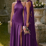 Ondina | Vestido de dama de honor cetim de acetato evasê pregas