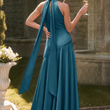 Ondina | Vestido de dama de honor cetim de acetato evasê pregas