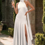 Ondina | Vestido de dama de honor cetim de acetato evasê pregas