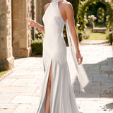 Ondina | Vestido de dama de honor cetim de acetato evasê pregas