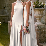 Ondina | Vestido de dama de honor cetim de acetato evasê pregas