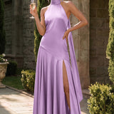 Ondina | Vestido de dama de honor cetim de acetato evasê pregas