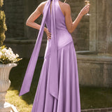 Ondina | Vestido de dama de honor cetim de acetato evasê pregas