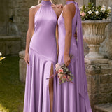 Ondina | Vestido de dama de honor cetim de acetato evasê pregas