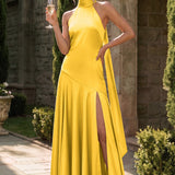 Ondina | Vestido de dama de honor cetim de acetato evasê pregas