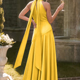 Ondina | Vestido de dama de honor cetim de acetato evasê pregas