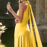 Ondina | Vestido de dama de honor cetim de acetato evasê pregas