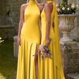 Ondina | Vestido de dama de honor cetim de acetato evasê pregas