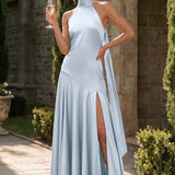 Ondina | Vestido de dama de honor cetim de acetato evasê pregas