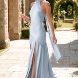 Ondina | Vestido de dama de honor cetim de acetato evasê pregas