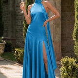 Ondina | Vestido de dama de honor cetim de acetato evasê pregas