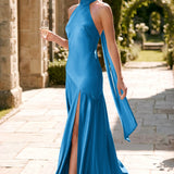 Ondina | Vestido de dama de honor cetim de acetato evasê pregas