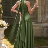 Ondina | Vestido de dama de honor cetim de acetato evasê pregas