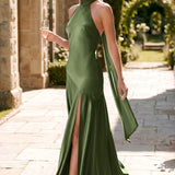 Ondina | Vestido de dama de honor cetim de acetato evasê pregas