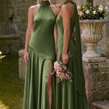 Ondina | Vestido de dama de honor cetim de acetato evasê pregas