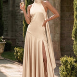 Ondina | Vestido de dama de honor cetim de acetato evasê pregas