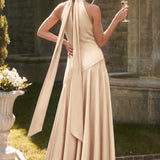 Ondina | Vestido de dama de honor cetim de acetato evasê pregas