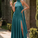Ondina | Vestido de dama de honor cetim de acetato evasê pregas