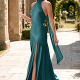 Ondina | Vestido de dama de honor cetim de acetato evasê pregas