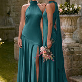 Ondina | Vestido de dama de honor cetim de acetato evasê pregas