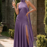 Ondina | Vestido de dama de honor cetim de acetato evasê pregas