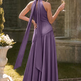 Ondina | Vestido de dama de honor cetim de acetato evasê pregas