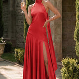 Ondina | Vestido de dama de honor cetim de acetato evasê pregas