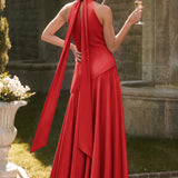 Ondina | Vestido de dama de honor cetim de acetato evasê pregas