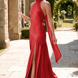Ondina | Vestido de dama de honor cetim de acetato evasê pregas