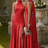 Ondina | Vestido de dama de honor cetim de acetato evasê pregas