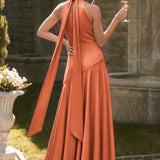 Ondina | Vestido de dama de honor cetim de acetato evasê pregas
