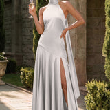 Ondina | Vestido de dama de honor cetim de acetato evasê pregas