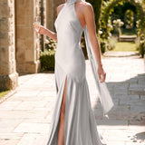 Ondina | Vestido de dama de honor cetim de acetato evasê pregas