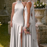 Ondina | Vestido de dama de honor cetim de acetato evasê pregas