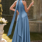 Ondina | Vestido de dama de honor cetim de acetato evasê pregas