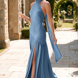 Ondina | Vestido de dama de honor cetim de acetato evasê pregas